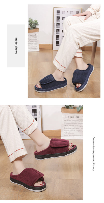 Factory direct wholesale Velcro loose feet wide fat swollen adjust middle-aged men's and women's cloth shoes linen slippers foreign trade