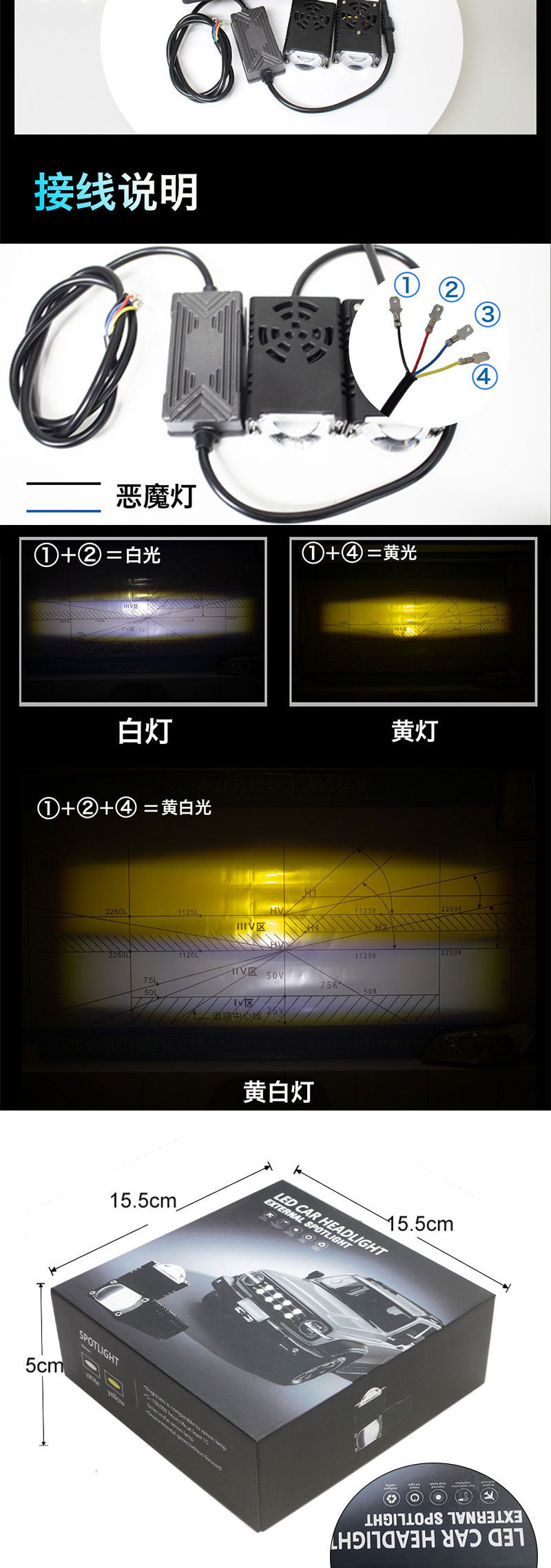 Car grille lamp middle grid lamp car led middle grid double color spotlight motorcycle led spotlight car l ed headlight