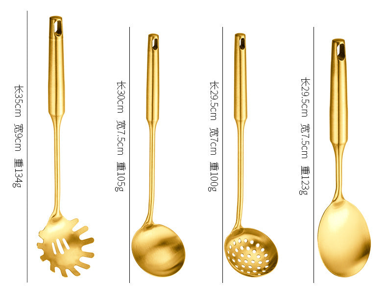 Stainless Steel High-grade Soup Leak Hot Pot Spoon Thickened Soup Spoon Golden Large Soup Spoon Titanium Plated Golden Soup Spoon Golden Spatula Spoon