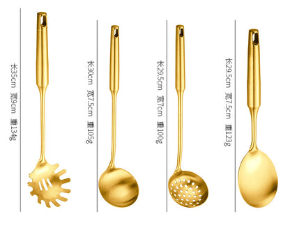 Stainless Steel High-grade Soup Leak Hot Pot Spoon Thickened Soup Spoon Golden Large Soup Spoon Titanium Plated Golden Soup Spoon Golden Spatula Spoon