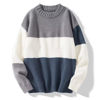 2023 autumn and winter new men's striped sweater men's casual trendy bottoming shirt color matching pullover trendy brand sweater men