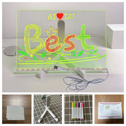 Children's Transparent Luminous Large Writing Board Household Erasable Small Whiteboard Acrylic Stand Message Board Cartoon with Light