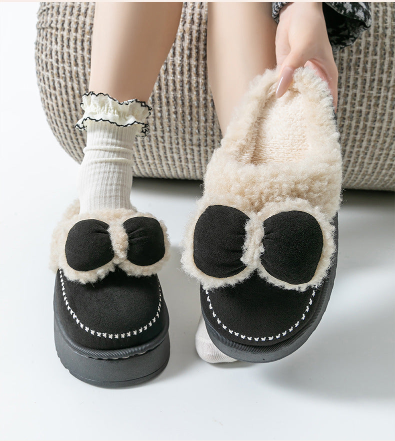 Cute Thick-Soled Cotton Slippers for Women in Autumn and Winter, Indoor Non-Slip Warm Soft Thick-Soled Furry Slippers for Postpartum Period
