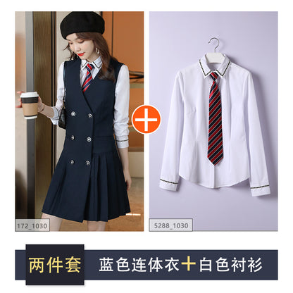 【Fashionable Pleated Skirt】Blue Dress for Women Autumn 2026 New Style Unique Design Korean Version Suspender Dress