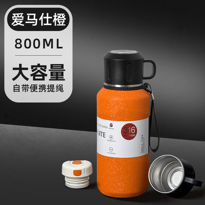 Outdoor Large-Capacity All-Steel Kettle for Men, Tea-Water Separation Vacuum Insulated Cup, 316 Stainless Steel Hiking Sports Water Cup
