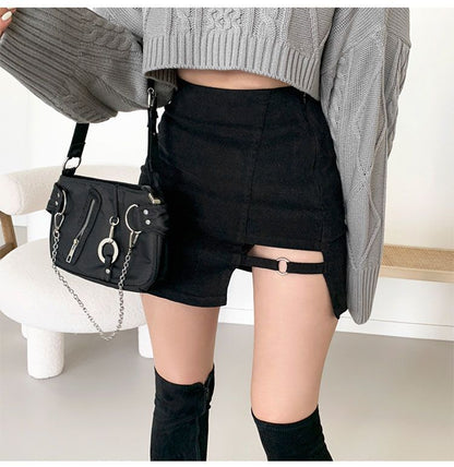 Black Skirt, Hip-Covering Skirt, Female Summer Sexy Sexy Short Skirt, Petite Design, High-Waisted Skirt, Trendy Autumn and Winter