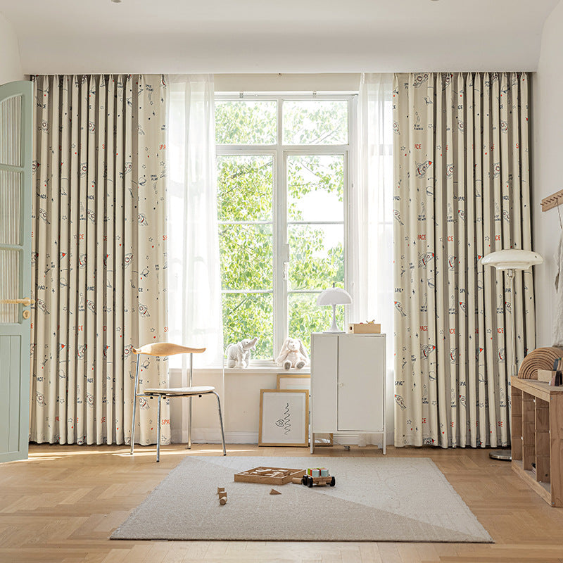 Children's Curtain Digital Printing Black Gold Shading Base Cloth Space Soaring Pattern Bedroom Living Room Shading Curtain Supply