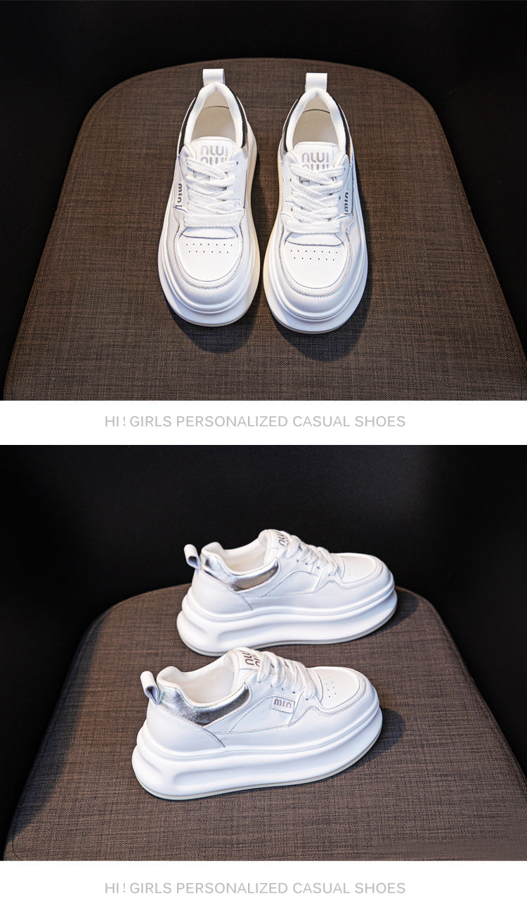 Thick-Soled White Sneakers for Women 2026 Spring and Autumn Hot-Selling Genuine Leather Breathable Sneakers for Women, Super Popular Versatile Casual Platform Shoes