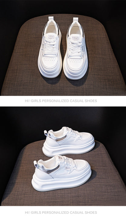 Thick-Soled White Sneakers for Women 2026 Spring and Autumn Hot-Selling Genuine Leather Breathable Sneakers for Women, Super Popular Versatile Casual Platform Shoes