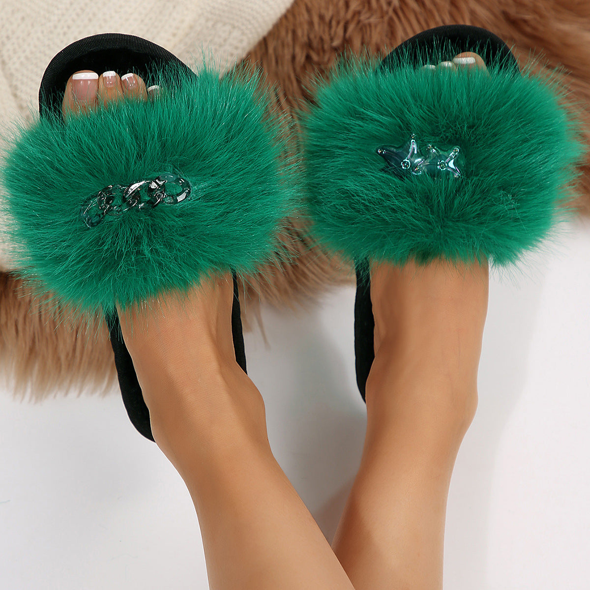 Cross-Border Foreign Trade Amazon Women's Open-Toe Thickened Flip-Flops Comfortable Soft-Soled Slippers Women's Large Size Furry Slippers