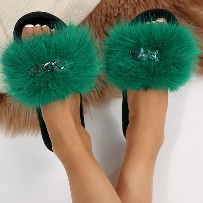 Cross-Border Foreign Trade Amazon Women's Open-Toe Thickened Flip-Flops Comfortable Soft-Soled Slippers Women's Large Size Furry Slippers