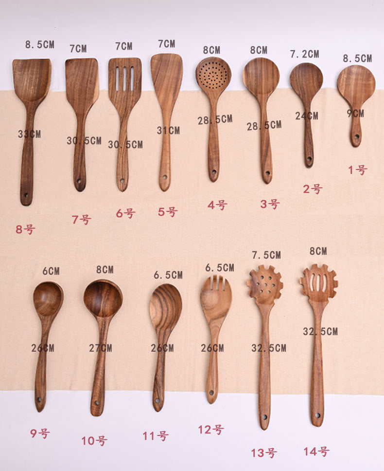 Paint-free Wax-free Wooden Cooking Spoon Shovel suit Kitchenware Long Handle Non-stick Pan Stir-frying Shovel Wooden Acacia Soup Spoon