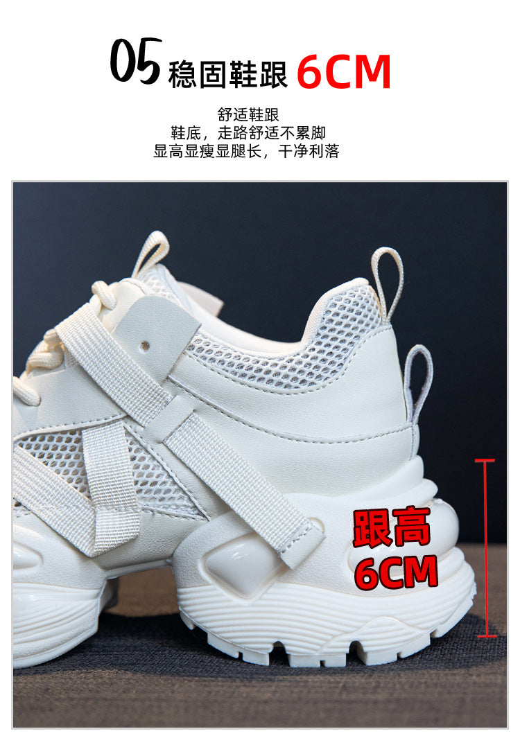 Thick-Soled Dad Shoes for Women 2025 Summer New Versatile Height-Increasing Breathable Mesh Sports Casual Shoes Platform Heel