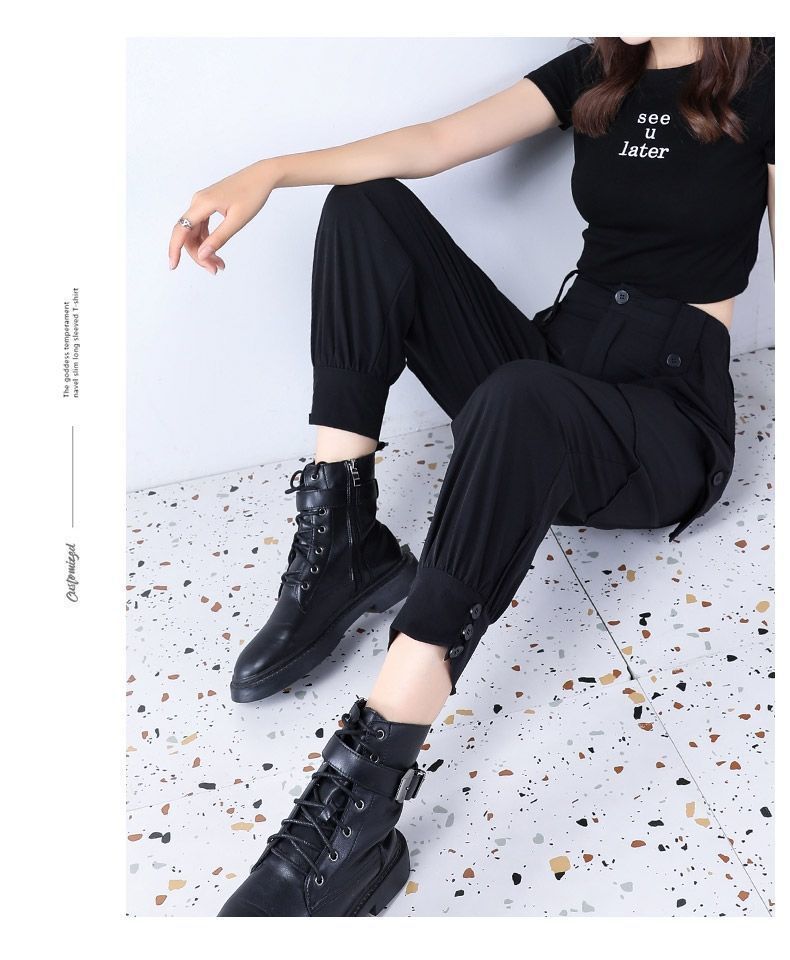Women's Fleece-Lined Thickened Winter Korean-Style Cargo Pants, Jogger Loose Slimming Ins Harem Casual Pants for Students