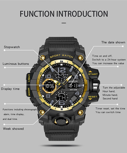 Sanda Hot-Selling Watch Korean Version Student Party Multi-Functional Waterproof Alarm Clock Electronic Watch Cool Dual Display Luminous Sports Watch by PDG ibma