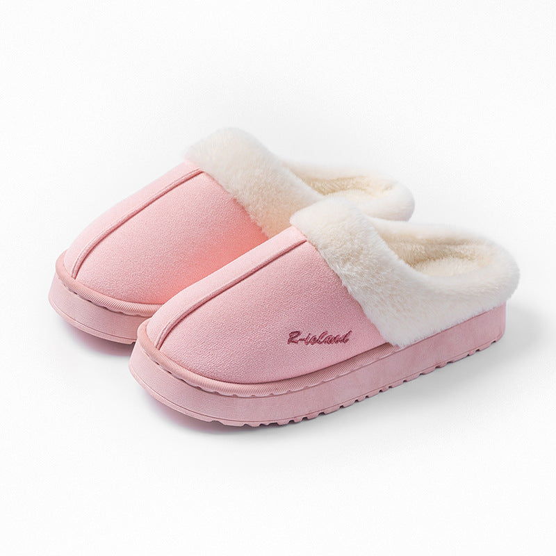 Cotton Slippers for Women, Autumn and Winter Home Use, Indoor Baotou Couple Style Plush Warm Anti-Slip Cotton Slippers for Men