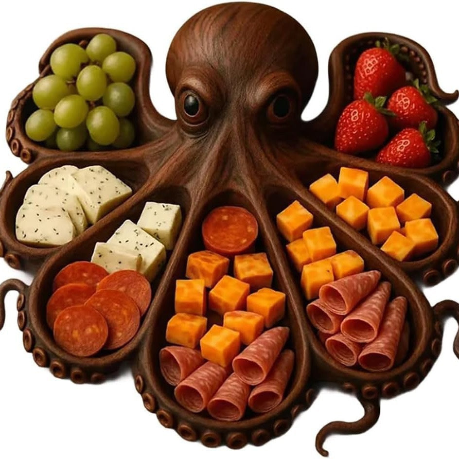 Tray wooden octopus shape creative snacks melon seeds fruit plate platter cross-border new Octopus Charcute