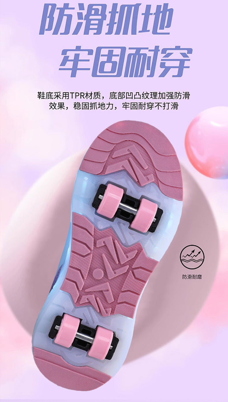 Cross-Border Children's Four-Wheel Roller Shoes, Boys' Light-Up Shoes, Detachable Girls' Student Sports Shoes, Children's Roller Skating Shoes