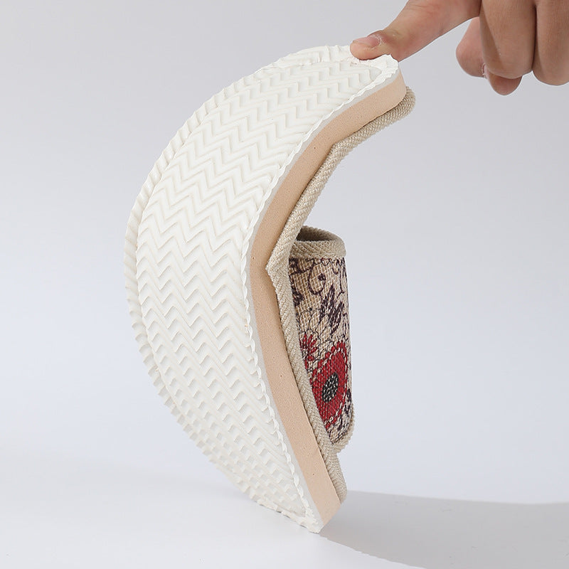 New Summer Open-Toe Home Slippers, Non-Slip, for Men and Women, Couples, Indoor, Blue and White Porcelain, Wooden Floor, Light Foam Sole, Cotton and Linen