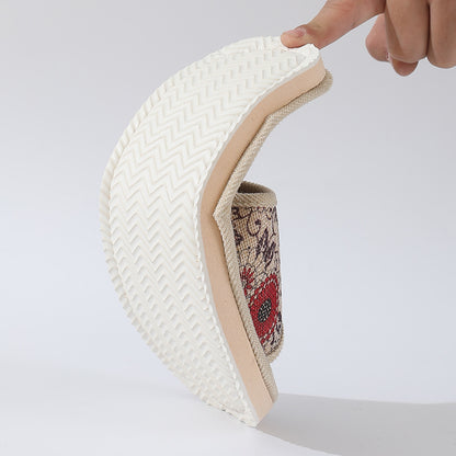 New Summer Open-Toe Home Slippers, Non-Slip, for Men and Women, Couples, Indoor, Blue and White Porcelain, Wooden Floor, Light Foam Sole, Cotton and Linen