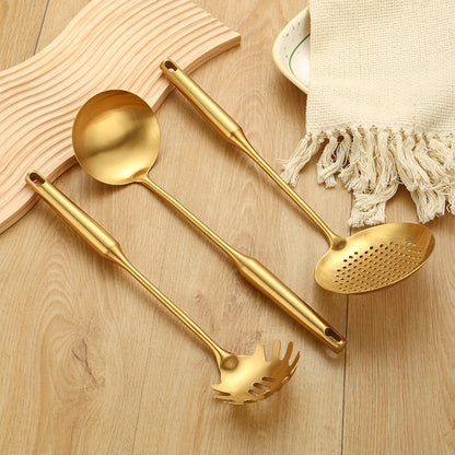 Stainless Steel High-grade Soup Leak Hot Pot Spoon Thickened Soup Spoon Golden Large Soup Spoon Titanium Plated Golden Soup Spoon Golden Spatula Spoon