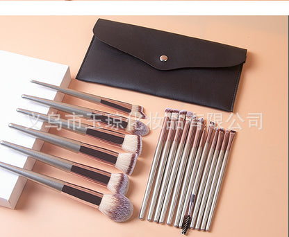 Cross-Border Popular Makeup Brushes 18 Pieces Champagne Color Wooden Handle Set Brushes Eye Shadow Brush Cosmetic Bag Beauty Tools Wholesale