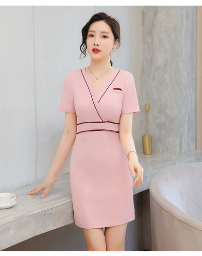 Business Wear dress 2023 Summer Women's Short-sleeved Temperament High-end Hotel Front Desk Beauty Salon Jewelry Shop Work Clothes