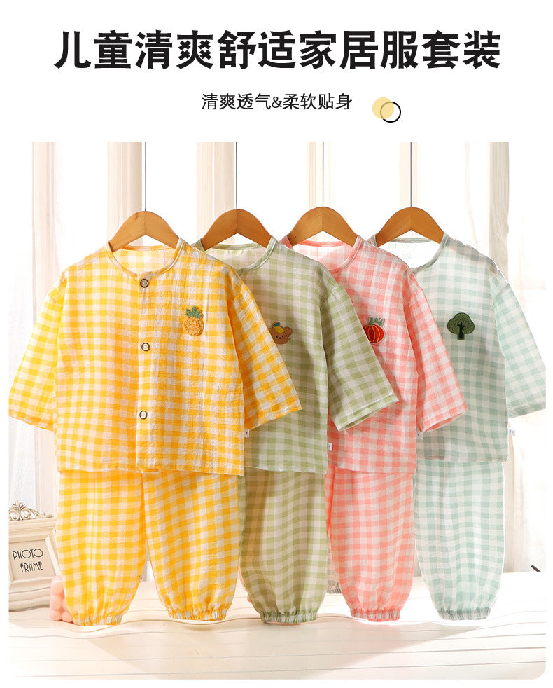 Boys and Girls Cloud Cotton Home Clothes Set Summer Cardigan Cartoon Kidsren's Pajamas Tops Pants Spring & Fall Two-Piece Set