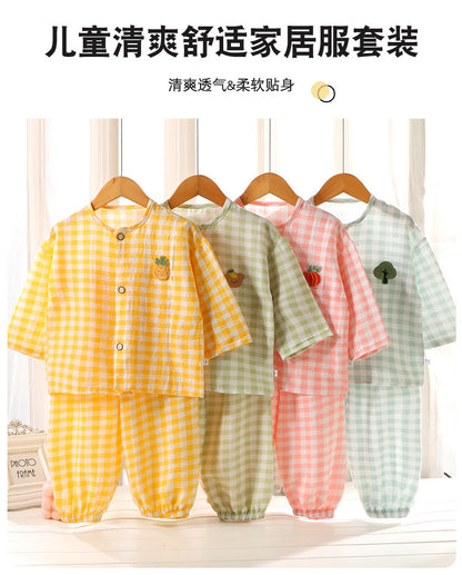 Boys and Girls Cloud Cotton Home Clothes Set Summer Cardigan Cartoon Kidsren's Pajamas Tops Pants Spring & Fall Two-Piece Set