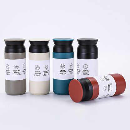 New Japanese Element Cup Flat Lid Simple Accompanying Water Cup Portable 304 Stainless Steel Double Layer Vacuum Thermos Cup