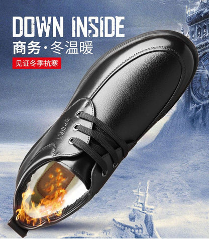 [Genuine leather cowhide] men's cotton shoes winter fleece-lined casual leather shoes non-slip waterproof middle-aged and elderly dad shoes