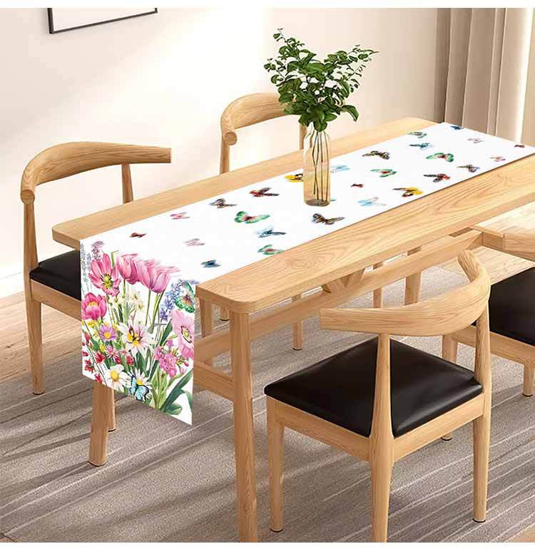 Amazon Summer New Flower Table Runner Home Living Room Cabinet Decorative Table Cloth Cushion Tea Flag Linen Printed Tablecloth