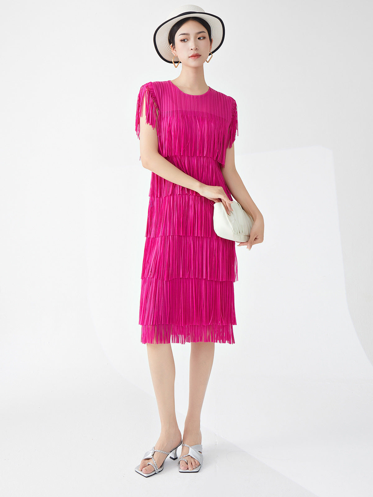Miyake Hot Selling Dress Commuting Women's Summer Design Niche Drape Temperament Fashionable Elegant Tassel Midi Skirt