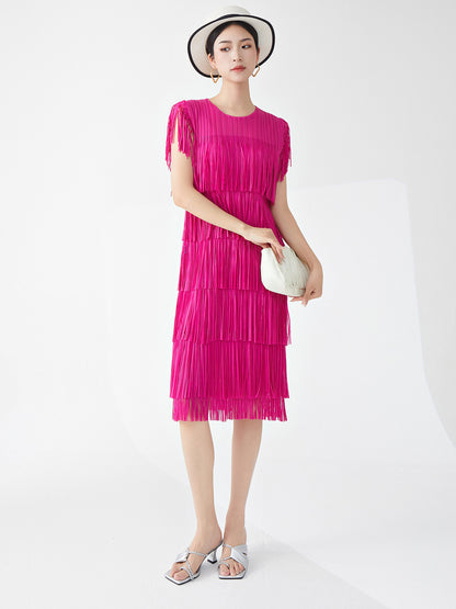 Miyake Hot Selling Dress Commuting Women's Summer Design Niche Drape Temperament Fashionable Elegant Tassel Midi Skirt
