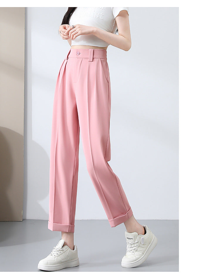 New Style Ice Silk Suit Pants for Petite Women, Cropped Straight-Leg Pants, Summer Thin Cigarette Pants, Free Shipping
