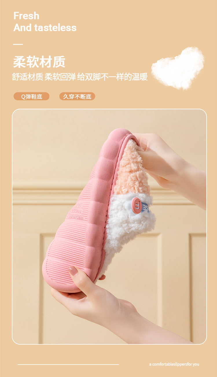 Cotton Slippers for Women, Autumn and Winter New Color Matching Home Indoor Non-Slip Warm Home Thick-Soled Plush Slippers for Men