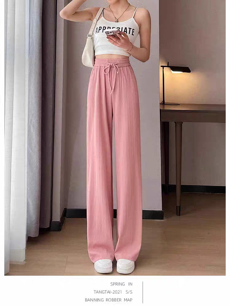 Ice Silk Wide-Leg Pants for Women, Summer Thin High-Waisted Drape Cool Mosquito-Proof Sun-Protective Casual Versatile Floor-Length Straight Pants