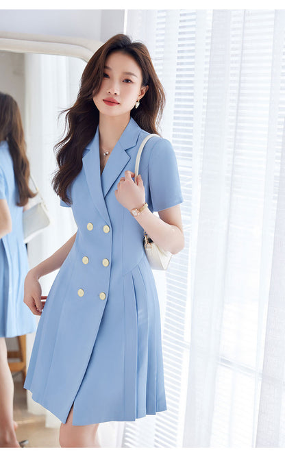 French Hepburn Style Small Black Dress High Sense High Cold Royal Sister Fried Street Small Fragrance Style Pleated Professional Suit dress Summer