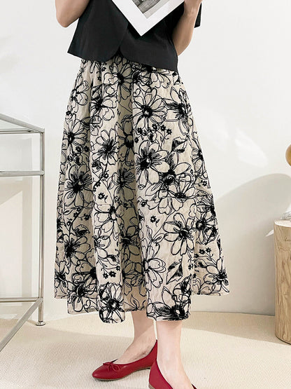 Ju Zhi 2026 Early Spring Velvet Skirt for Women, Heavy Craftsmanship, Niche Retro French High-Waisted Mid-Length A-Line Skirt 1572