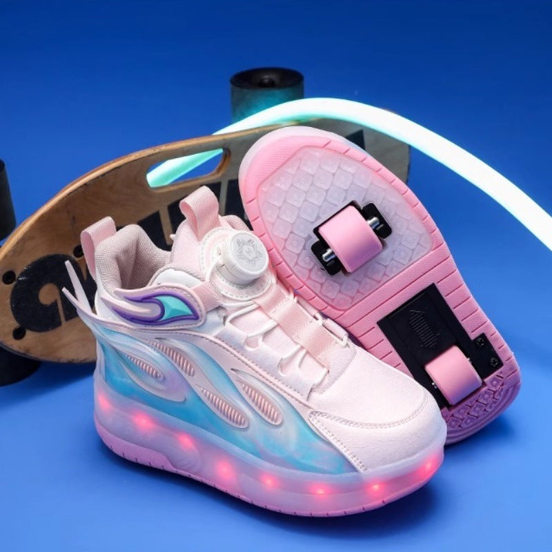 Children's Heelys Shoes, Retractable and Lighted, Boys' Flying Shoes with Wheels, Primary School Students' Roller Skate Shoes