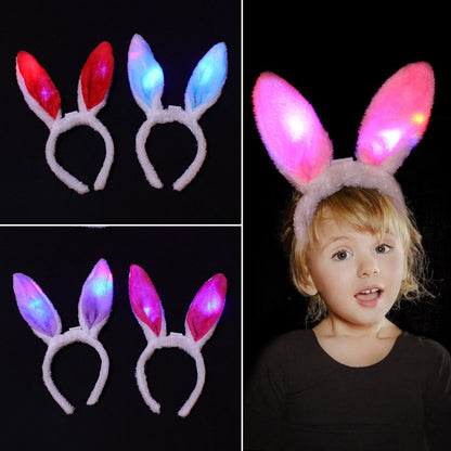 Led Light-Up Plush Bunny Ears Headband for Kids with Light-Up Hair Clip Decoration for Party Performance Props Styling