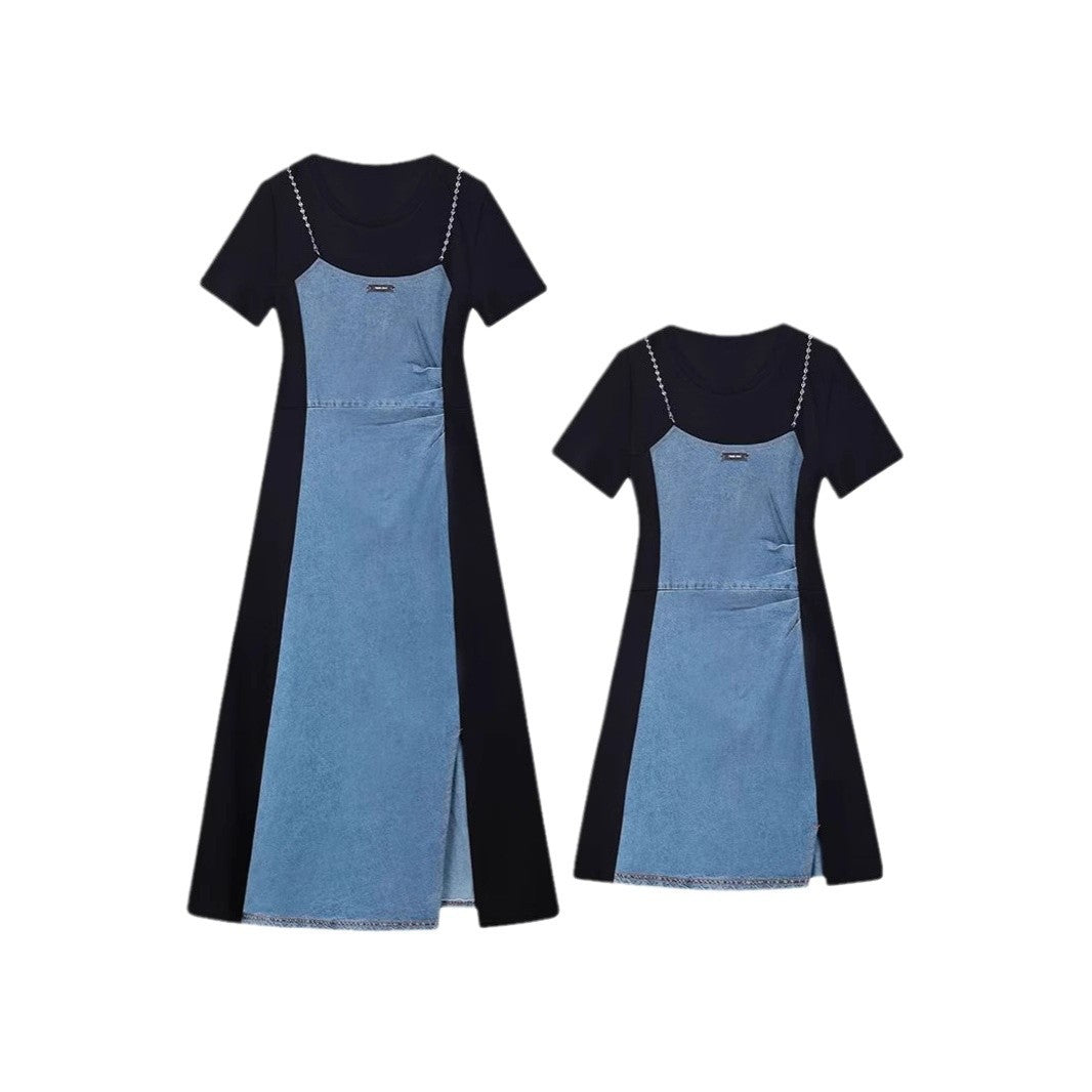 plus size Vintage Denim dress Women's Summer Skirt Casual Slim Fit Two-piece dress