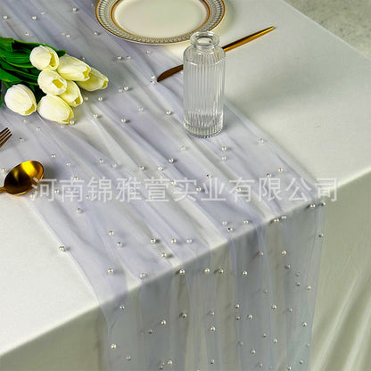 Amazon Pearl Tulle Lace Table Runner Wedding Party Outdoor Decoration Tablecloth Amazon Manufacturer Supply