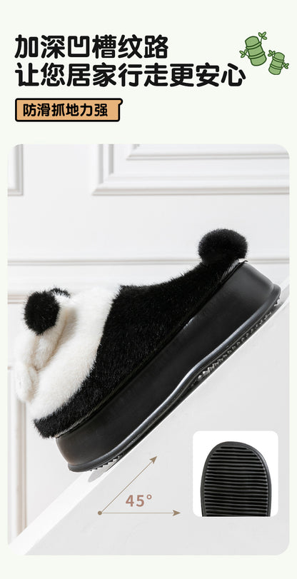 Thick-Soled High-Heeled Cotton Slippers for Women's Home, Cute Bear Girl's Heart Heightening Slippers, Winter Warm and Non-Slip Outer Wear