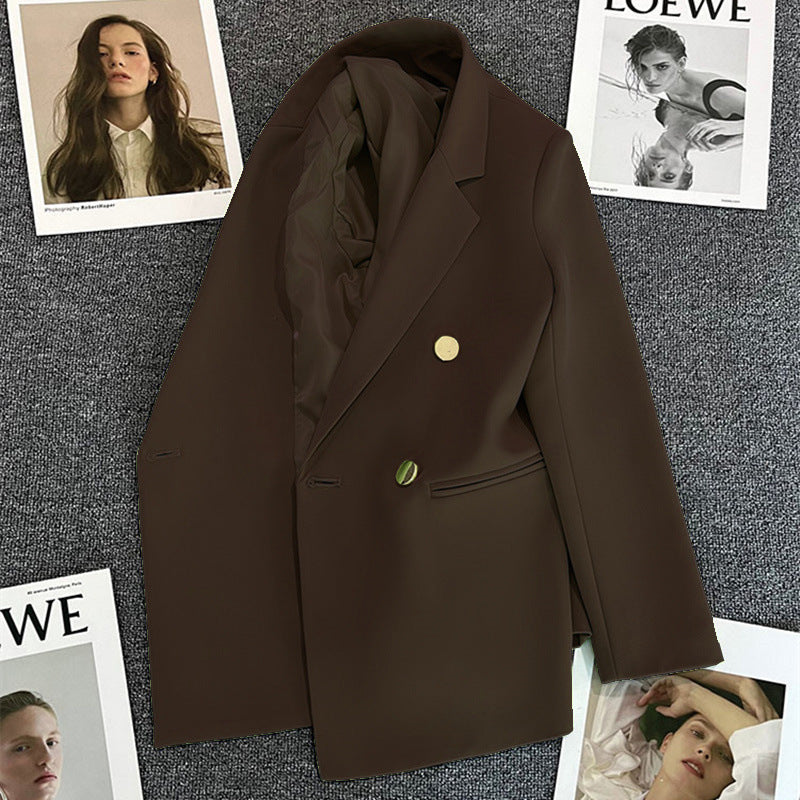 Green Metal Buckle Korean Style 2024 Spring and Autumn New Milk White Suit Jacket Women's Casual All-match High-end Suit