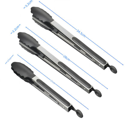 Silicone Clips for Kitchen Non-Stick Pans, Anti-Scalding and High Temperature Resistance, Household Barbecue and Steak Special Set, Stainless Steel Food Clips