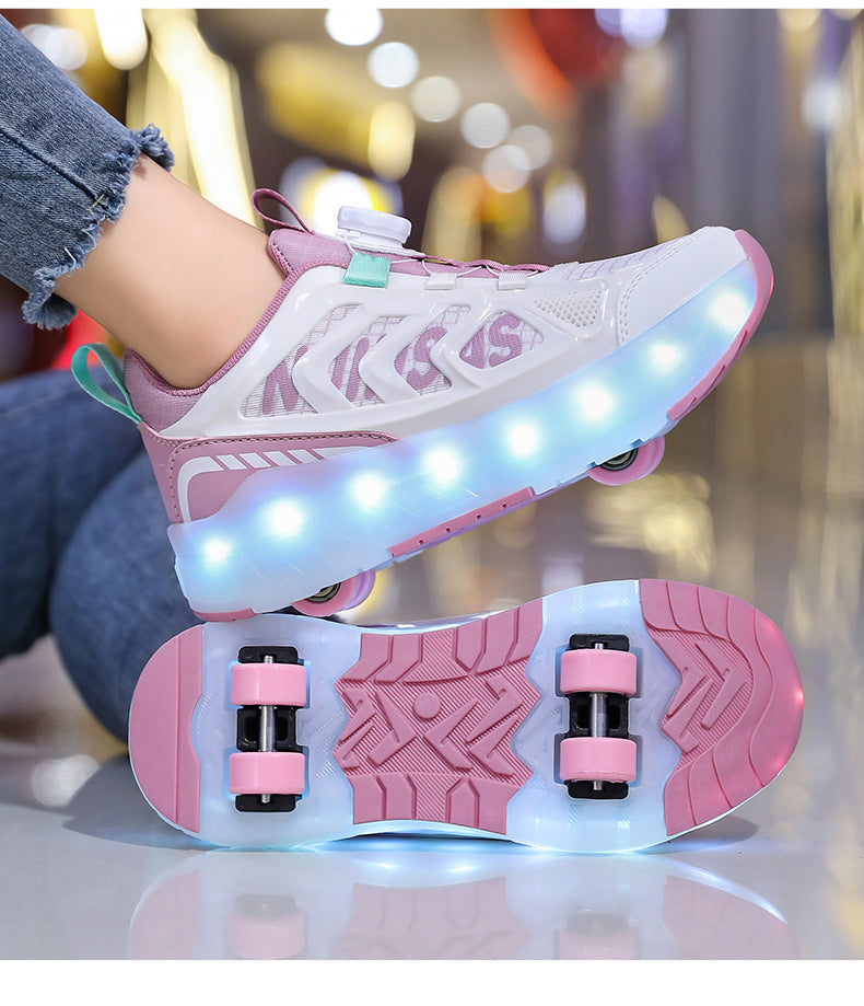 Cross-Border Children's Four-Wheel Roller Shoes, Boys' Light-Up Shoes, Detachable Girls' Student Sports Shoes, Children's Roller Skating Shoes