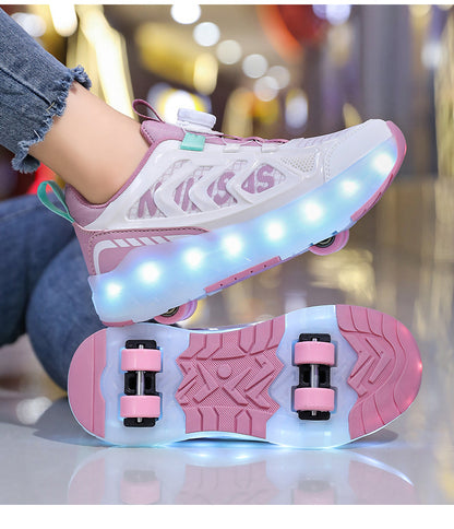 Cross-Border Children's Four-Wheel Roller Shoes, Boys' Light-Up Shoes, Detachable Girls' Student Sports Shoes, Children's Roller Skating Shoes