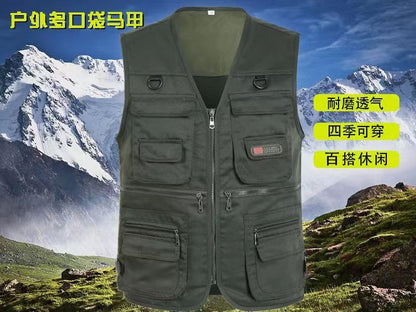 Cross-Border Outdoor Multi-Pocket Vest Men's Fishing Vest Photography Middle-Aged Men's Tops Work Clothes Middle-Aged and Elderly Dad Wear