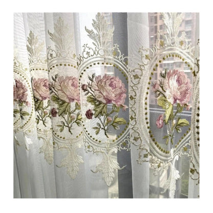 American Luxury Peony Embroidery Tulle Curtains for Living Room European Elegant Flower Embroidered Sheer Voile Bedroom Window